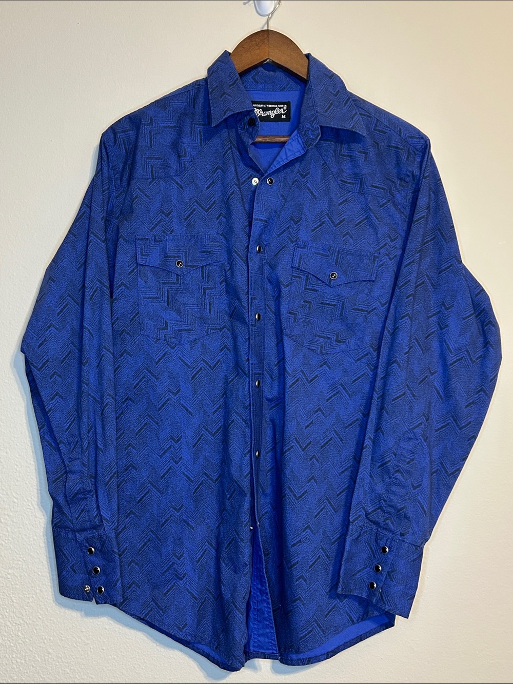 Wrangler Royal Blue Textured Long-Sleeve Western Shirt Size Medium